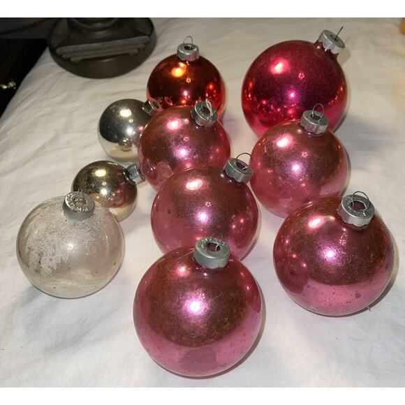 1930's Vintage Pink Mercury Glass Micah Christmas Ornaments Shiny Brite USA #11 - Picture 1 of 12